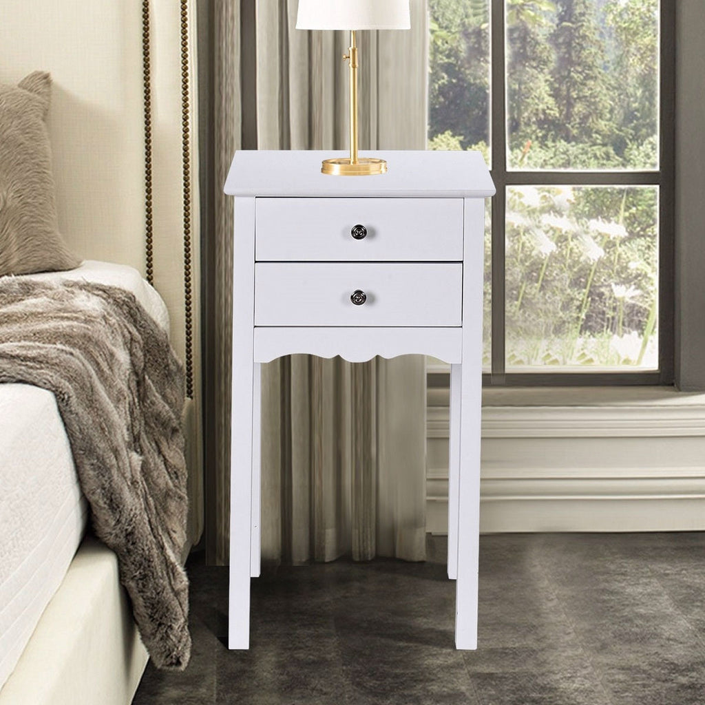 Elegant 2-Drawer End Table Nightstand Side Table in White Wood Finish - Deals Kiosk