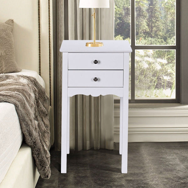 Elegant 2-Drawer End Table Nightstand Side Table in White Wood Finish - Deals Kiosk