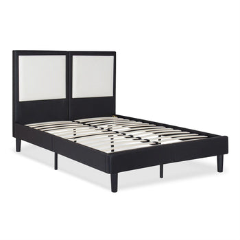 Full size Modern Faux Leather Platform Bed Frame with Headboard - Deals Kiosk