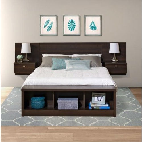 King size Floating Headboard with Nightstands in Espresso - Deals Kiosk