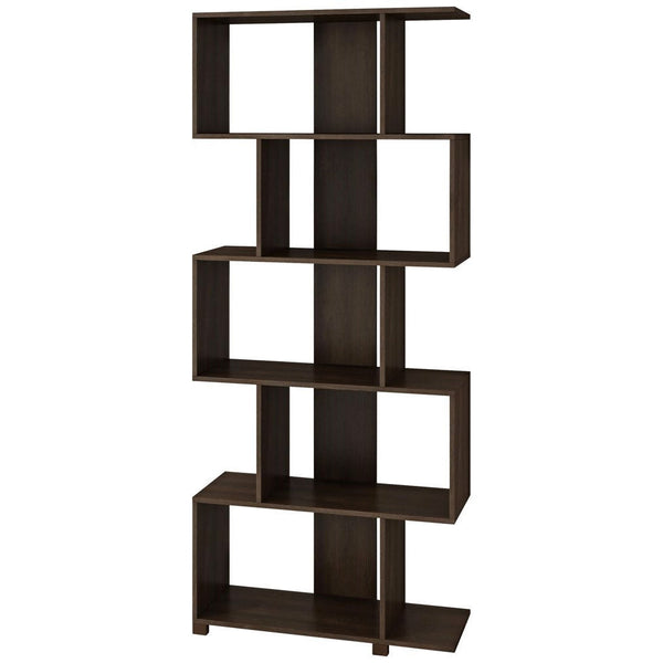 Modern Zig-Zag Bookcase with 5-Shelves in Dark Brown Finish - Deals Kiosk