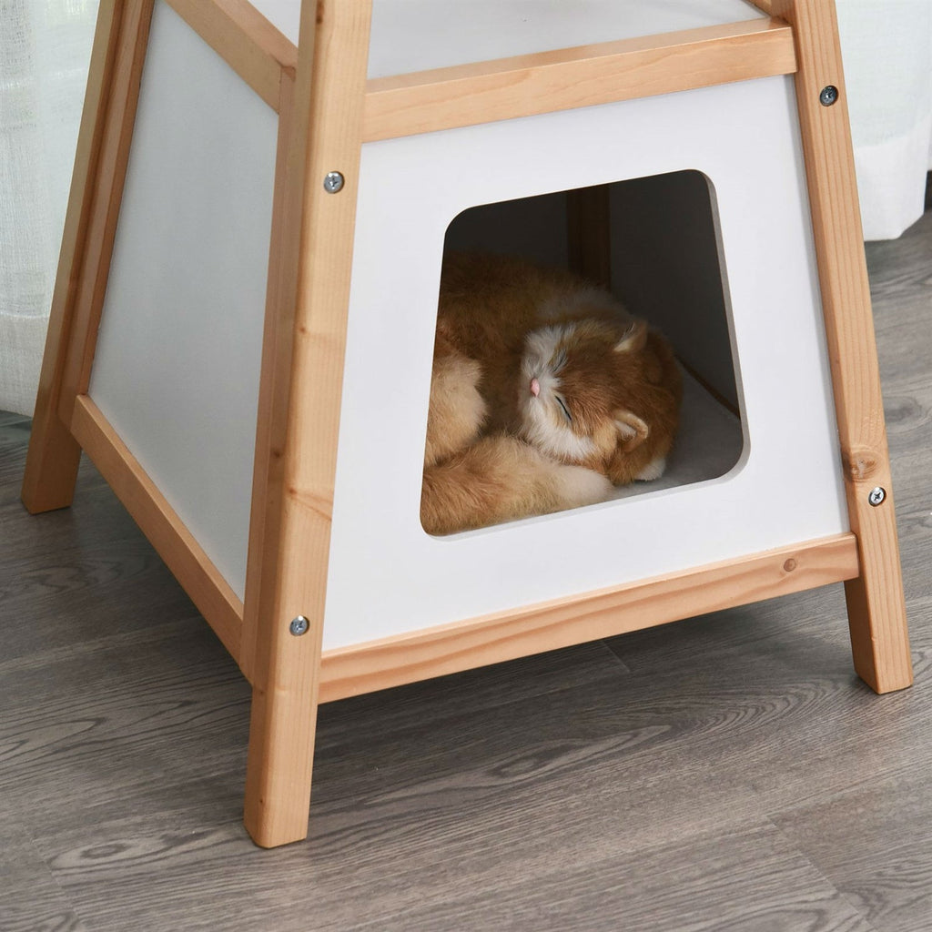 24-in Side Table Storage Shelf Natural Modern Wood Cat House Bed Nightstand - Deals Kiosk