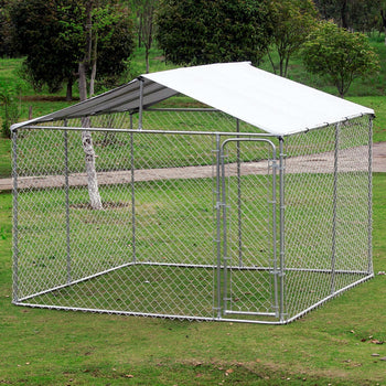 10ft x 10ft x 6ft Large Chain Link Outdoor Dog Play Pen House with Cover - Deals Kiosk