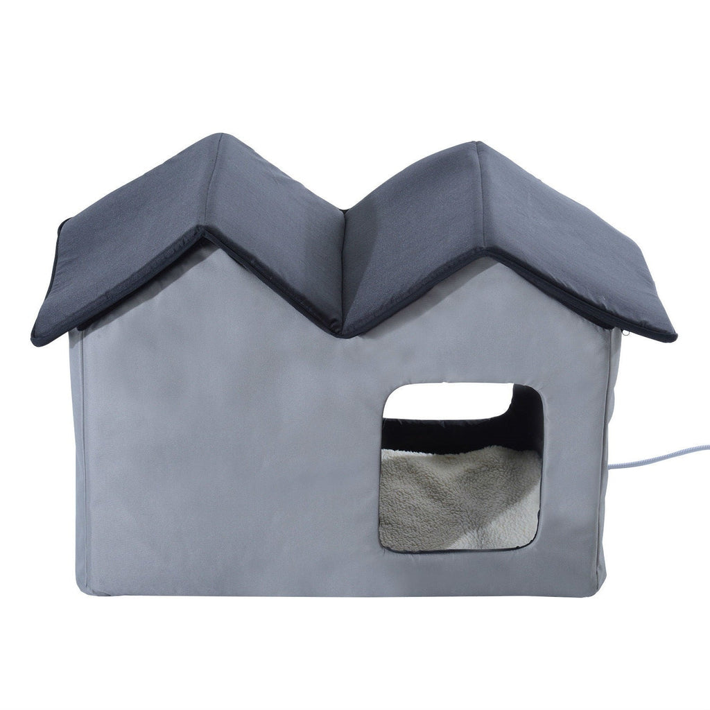 Heated Water-proof Double Wide Outdoor Cat Dog House Foldable Grey - Deals Kiosk