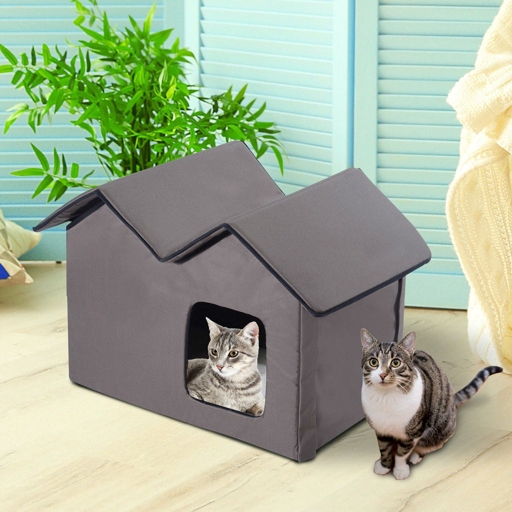 Heated Water-proof Double Wide Outdoor Cat Dog House Foldable Brown - Deals Kiosk