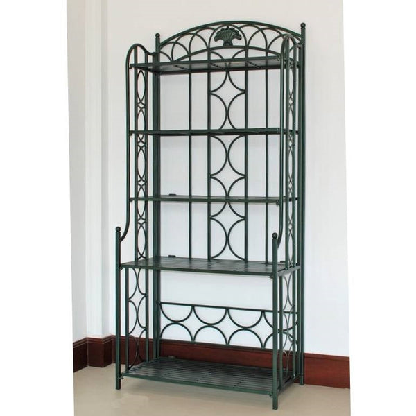Indoor / Outdoor Wrought Iron Metal Bakers Rack Plant Stand in Dark Green - Deals Kiosk