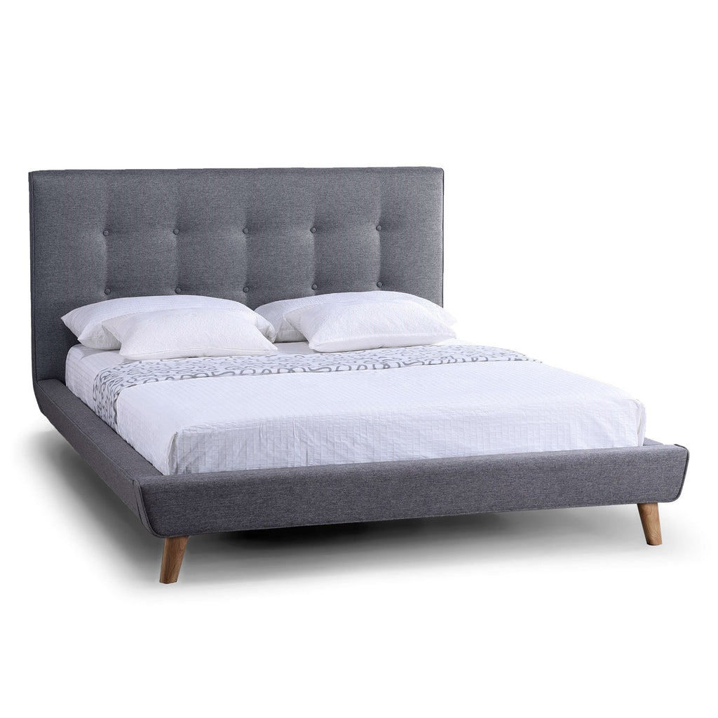 Full Modern Grey Linen Upholstered Platform Bed with Button Tufted Headboard - Deals Kiosk