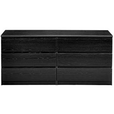 Modern 6 Drawer Double Dresser in Black Woodgrain Finish - Deals Kiosk