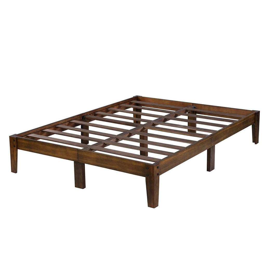 Full size Solid Wood Platform Bed Frame in Brown Natural Finish - Deals Kiosk