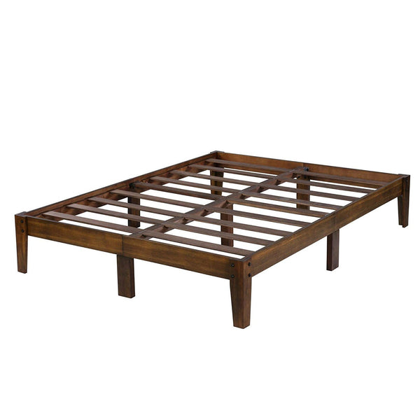 Full size Solid Wood Platform Bed Frame in Brown Natural Finish - Deals Kiosk