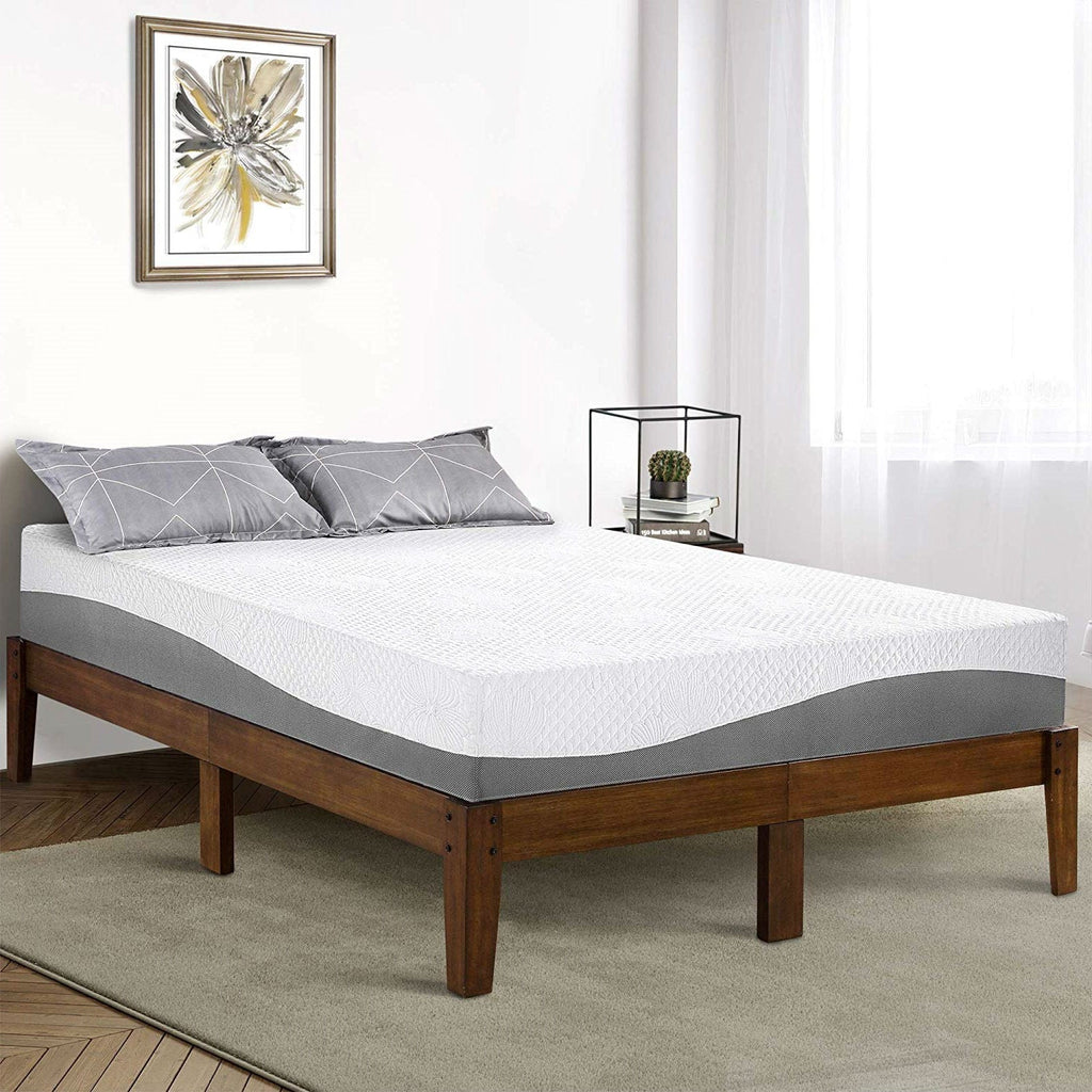 Full size Solid Wood Platform Bed Frame in Brown Natural Finish - Deals Kiosk