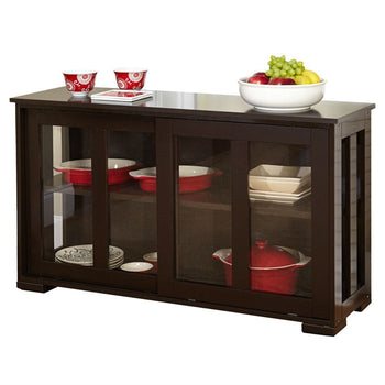 Espresso Sideboard Buffet Dining Kitchen Cabinet with 2 Glass Sliding Doors - Deals Kiosk
