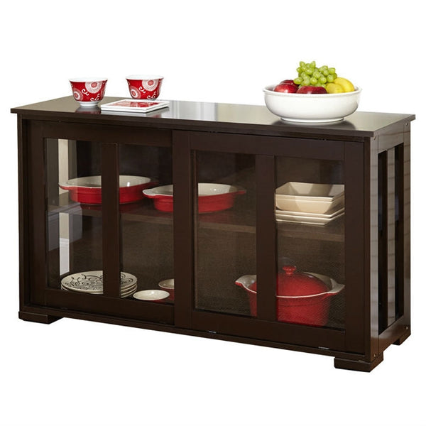 Espresso Sideboard Buffet Dining Kitchen Cabinet with 2 Glass Sliding Doors - Deals Kiosk