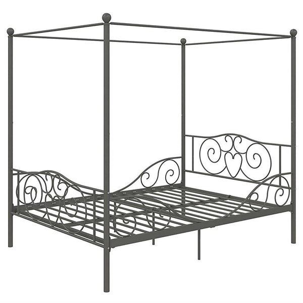 Full size Heavy Duty Metal Canopy Bed Frame in Pewter Finish - Deals Kiosk