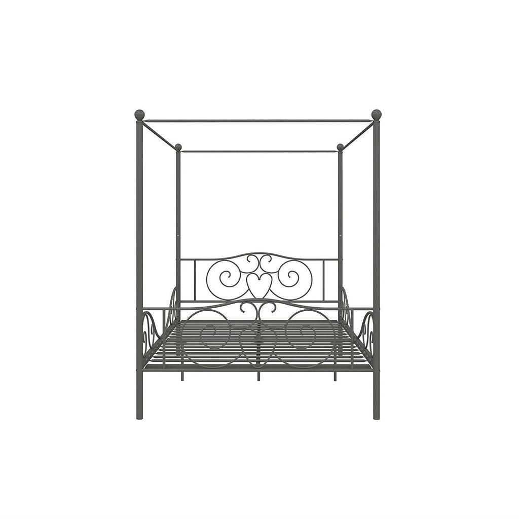 Full size Heavy Duty Metal Canopy Bed Frame in Pewter Finish - Deals Kiosk