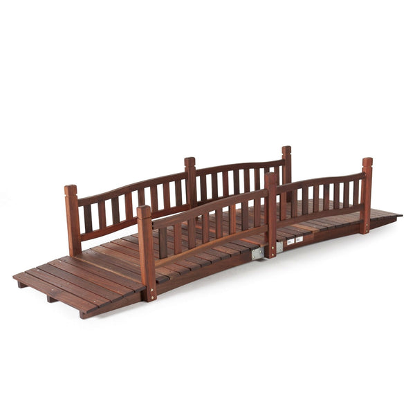 Durable 8-Ft Garden Bridge with Hand Rails in Red Shorea Wood Outdoor - Deals Kiosk