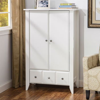 Classic Bedroom Armoire Wardrobe Cabinet in Soft White Wood Finish - Deals Kiosk