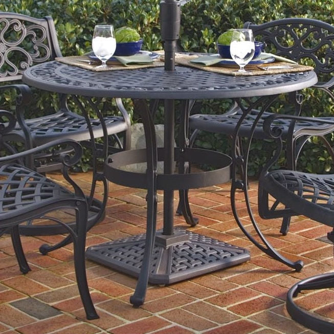 48-inch Round Black Metal Outdoor Patio Dining Table with Umbrella Hole - Deals Kiosk