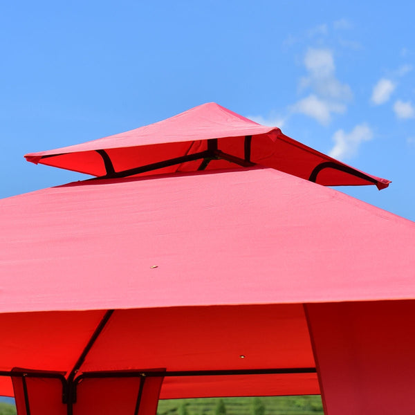 11 x 11 Ft Outdoor Patio Gazebo with Red Polyester Vented Canopy - Deals Kiosk