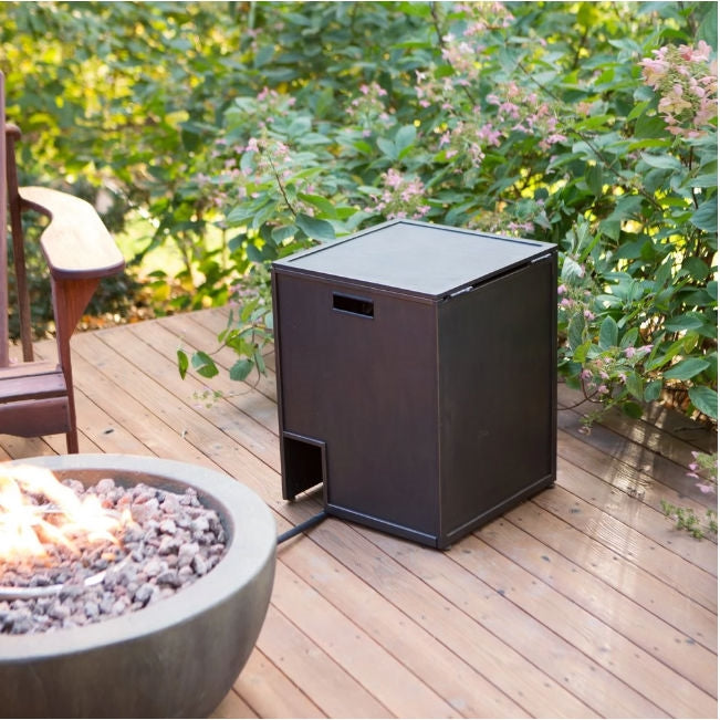 28-inch Round Gray Enviro Stone Fire Pit Bowl with Propane Tank Hideaway Table - Deals Kiosk