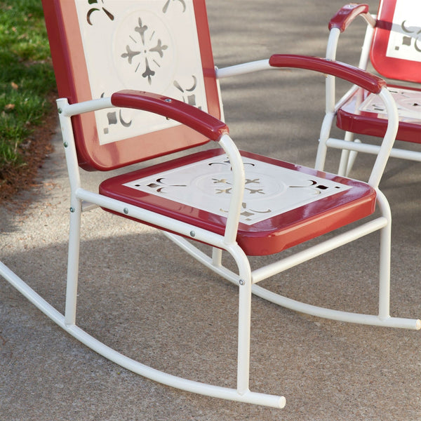 Cherry Red Retro Patio 3 Piece Metal Rocker Rocking Chair Set - Deals Kiosk