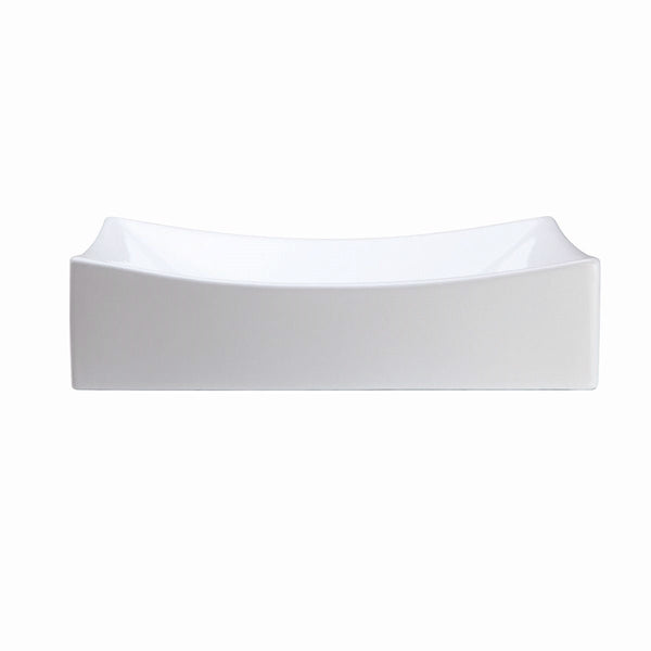 Modern Rectangular White Ceramic Vessel Bathroom Sink with Curved Interior - Deals Kiosk