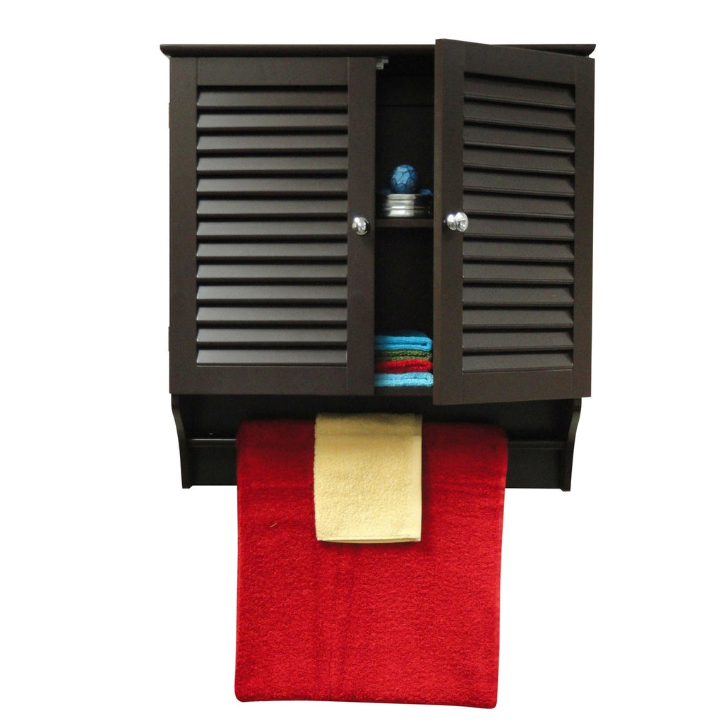 Espresso Wall Mounted Bathroom Cabinet with Shelves and Towel Bar - Deals Kiosk