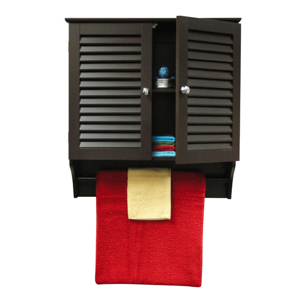 Espresso Wall Mounted Bathroom Cabinet with Shelves and Towel Bar - Deals Kiosk