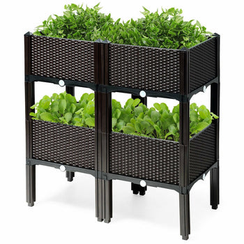 4 Piece Brown Self Watering Elevated Garden Bed Planter Box