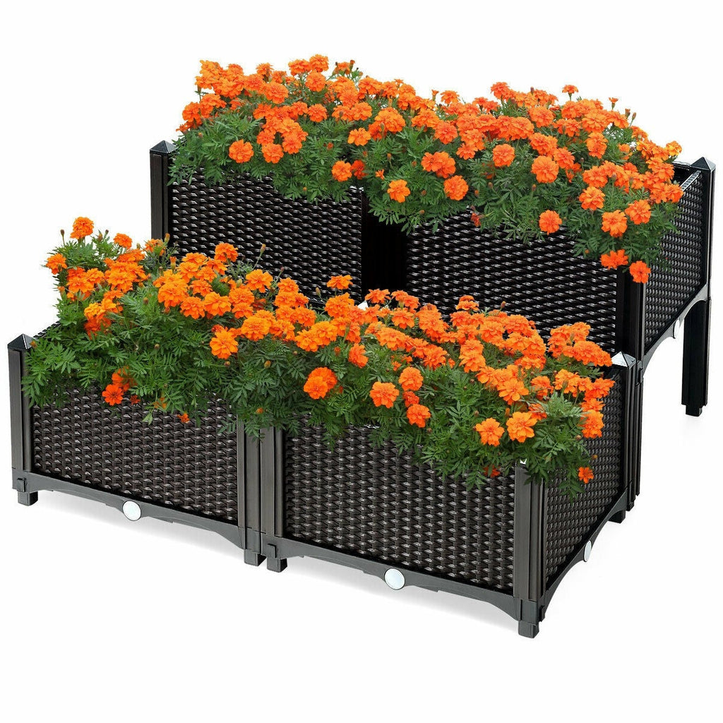 4 Piece Brown Self Watering Elevated Garden Bed Planter Box - Deals Kiosk