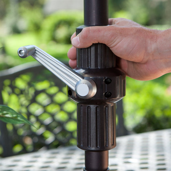 7.5-Ft Patio Umbrella with Dark Navy White Stripe Outdoor Fabric Canopy - Deals Kiosk