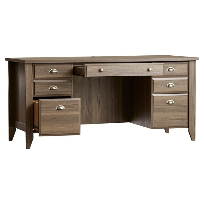 Gray Ash Brown Executive Computer Office Desk with Keyboard Tray - Made In USA - Deals Kiosk