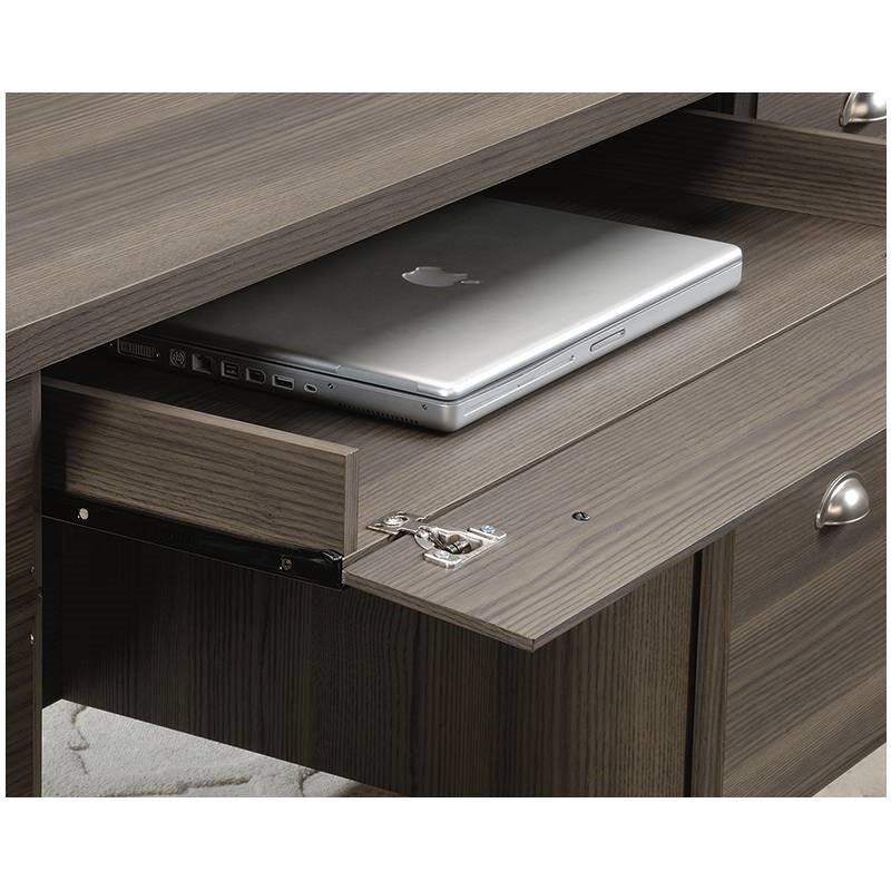 Gray Ash Brown Executive Computer Office Desk with Keyboard Tray - Made In USA - Deals Kiosk