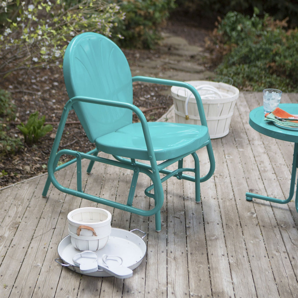 Aqua Teal Turquoise Blue Outdoor Retro Modern Classic Patio Glider Chair - Deals Kiosk