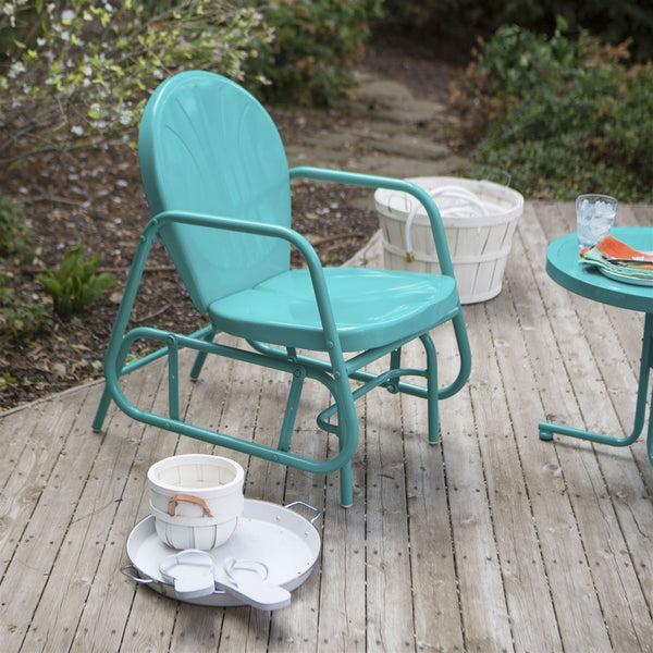 Aqua Teal Turquoise Blue Outdoor Retro Modern Classic Patio Glider Chair - Deals Kiosk