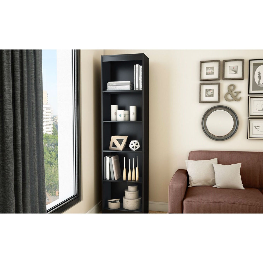 5-Shelf Narrow Bookcase Black Finish - Deals Kiosk