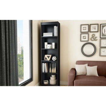 5-Shelf Narrow Bookcase Black Finish - Deals Kiosk