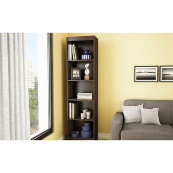 5-Shelf Narrow Bookcase in Chocolate Brown Finish - Deals Kiosk