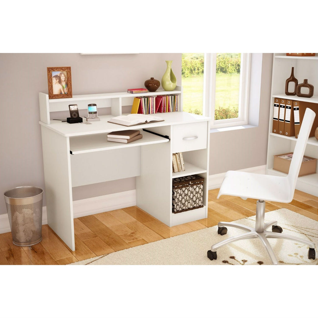 Contemporary Home Office Computer Desk in White Wood Finish - Deals Kiosk