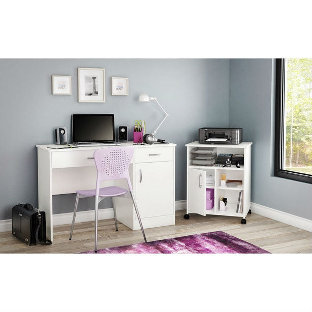 Modern Home Office Printer Stand Cart with Casters in White - Deals Kiosk