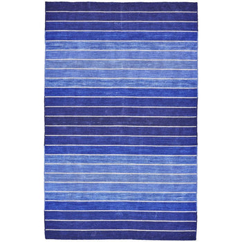 4' X 6' Striped Hand-Tufted Wool/Cotton Blue Area Rug