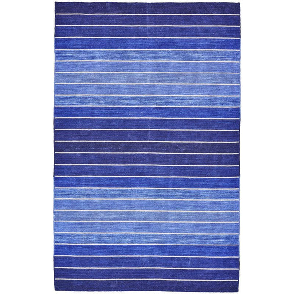 4' X 6' Striped Hand-Tufted Wool/Cotton Blue Area Rug