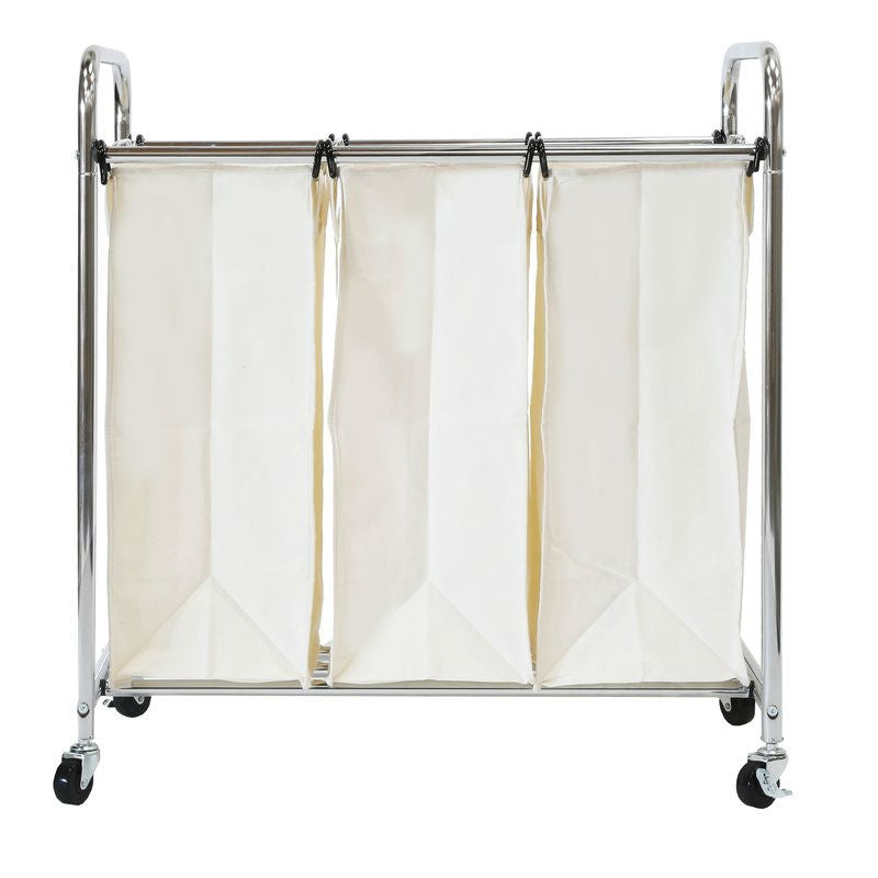 Commercial-Grade Steel Frame 3-Bag Laundry Hamper Cart - Deals Kiosk