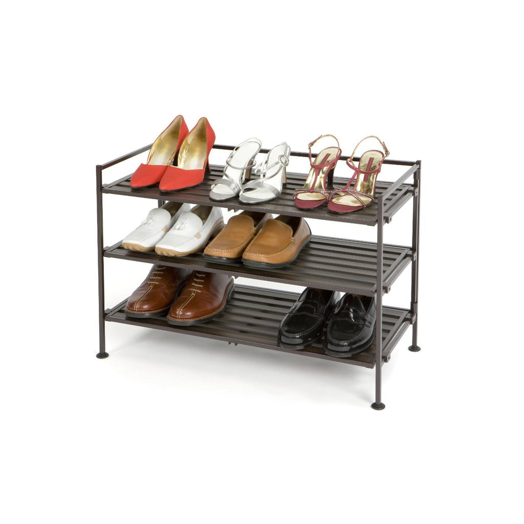 Classic Stackable Folding Utility Shoe Rack in Mocha Finish - Deals Kiosk