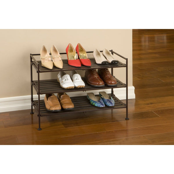Classic Stackable Folding Utility Shoe Rack in Mocha Finish - Deals Kiosk
