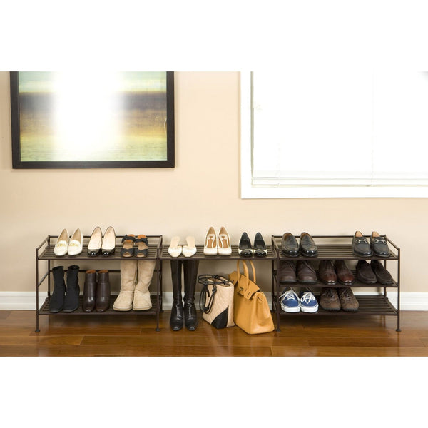 Classic Stackable Folding Utility Shoe Rack in Mocha Finish - Deals Kiosk