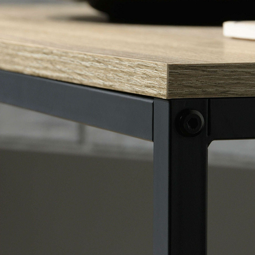 Black Metal Frame Coffee Table with Oak Finish Wood Top and Shelf - Deals Kiosk