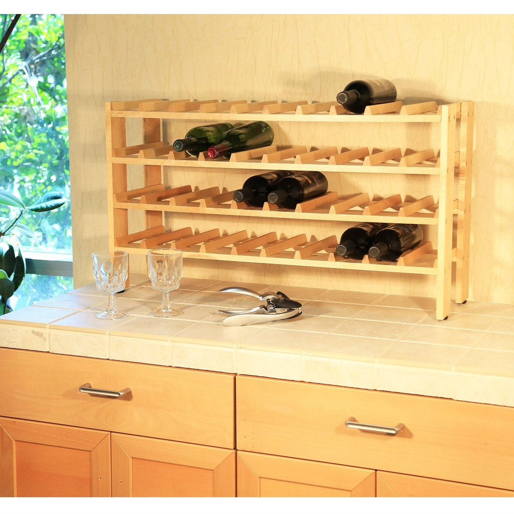 4-Shelf 40-Bottle Wine Rack in Solid Birchwood - Deals Kiosk