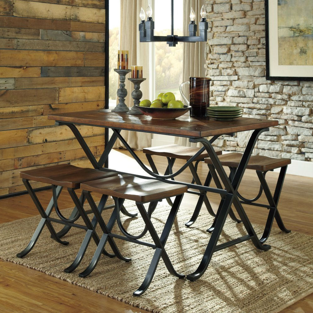 Industrial Style 5-Piece Dining Room Set with Table and 4 Backless Stools - Deals Kiosk
