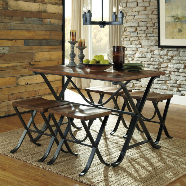 Industrial Style 5-Piece Dining Room Set with Table and 4 Backless Stools - Deals Kiosk